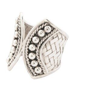 ANNIKA WITT Silver Made In Bali Sterling Silver Woven Beaded Fan Ring